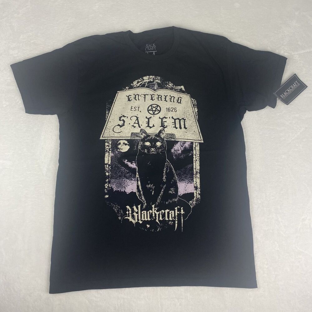 Black Craft Entering Salem Witchy Cat Graphic Shirt Womens Medium Black Goth